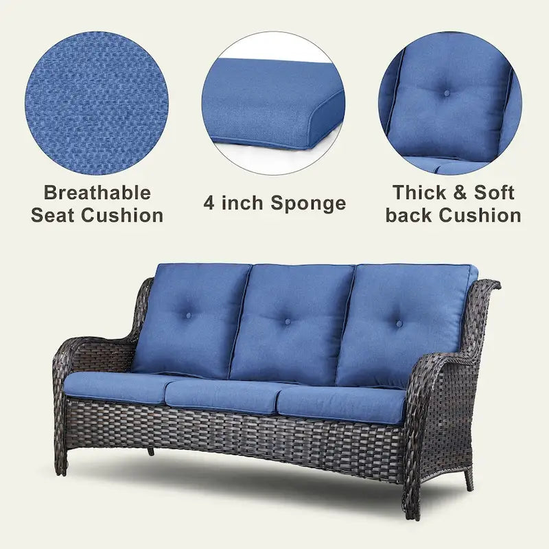 Ensemble de canapé d'extérieur 3 pièces en osier avec pouf Pocassy