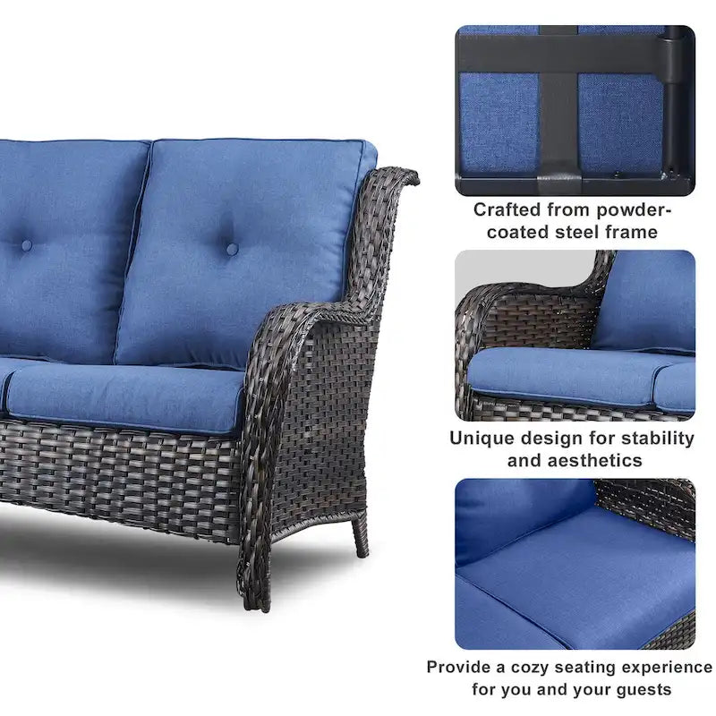 Ensemble de canapé d'extérieur 3 pièces en osier avec pouf Pocassy