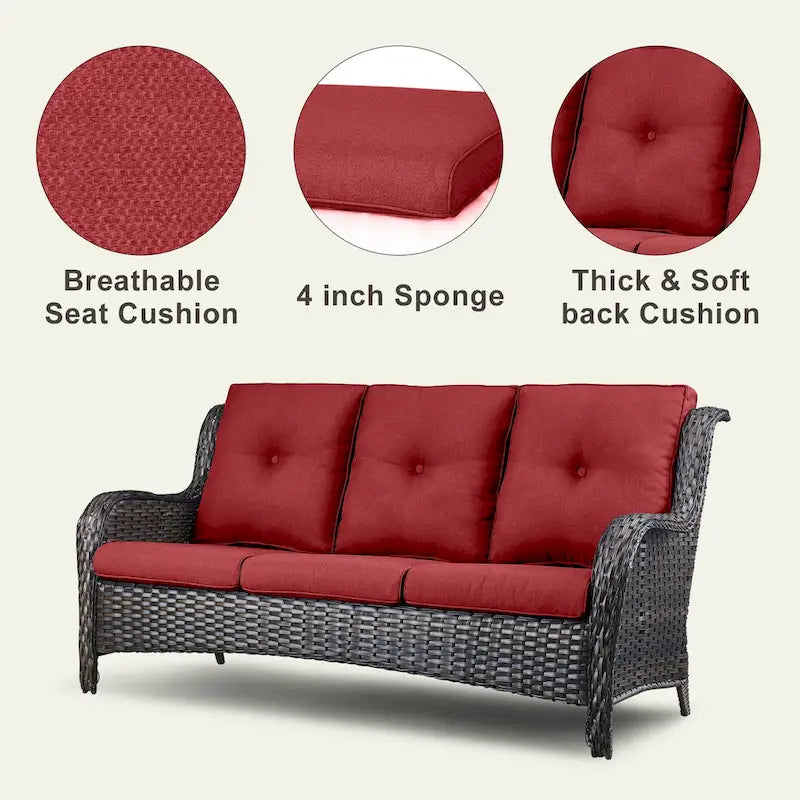 Ensemble de canapé d'extérieur 3 pièces en osier avec pouf Pocassy