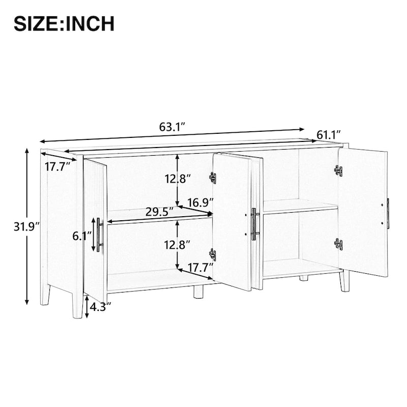Armoire de rangement d'appoint Buffet en bois avec poignées en métal pour couloir, entrée, salon, chambre à coucher