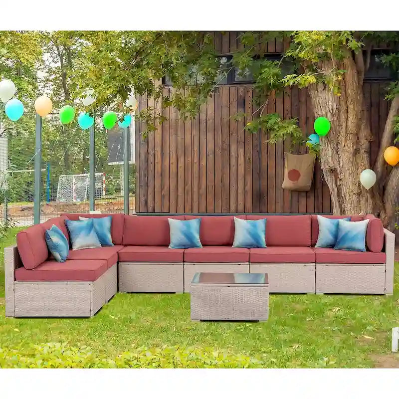 Ensemble de mobilier d'extérieur d'angle COSIEST 8 pièces en rotin synthétique avec coussins