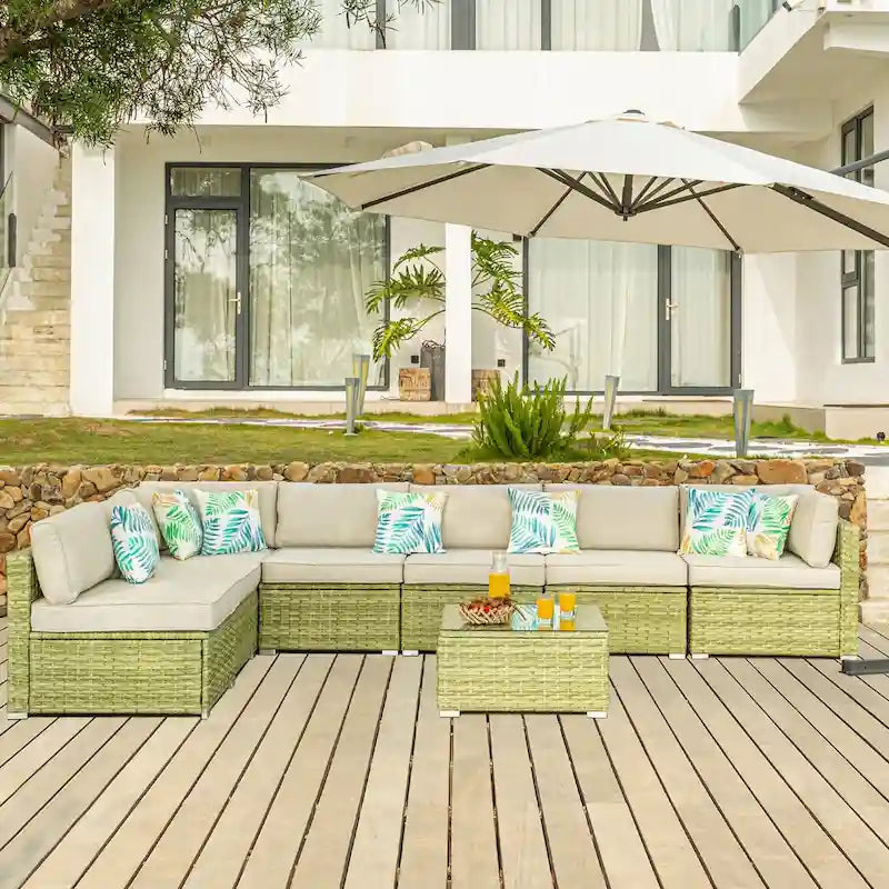 Ensemble de mobilier d'extérieur d'angle COSIEST 8 pièces en rotin synthétique avec coussins