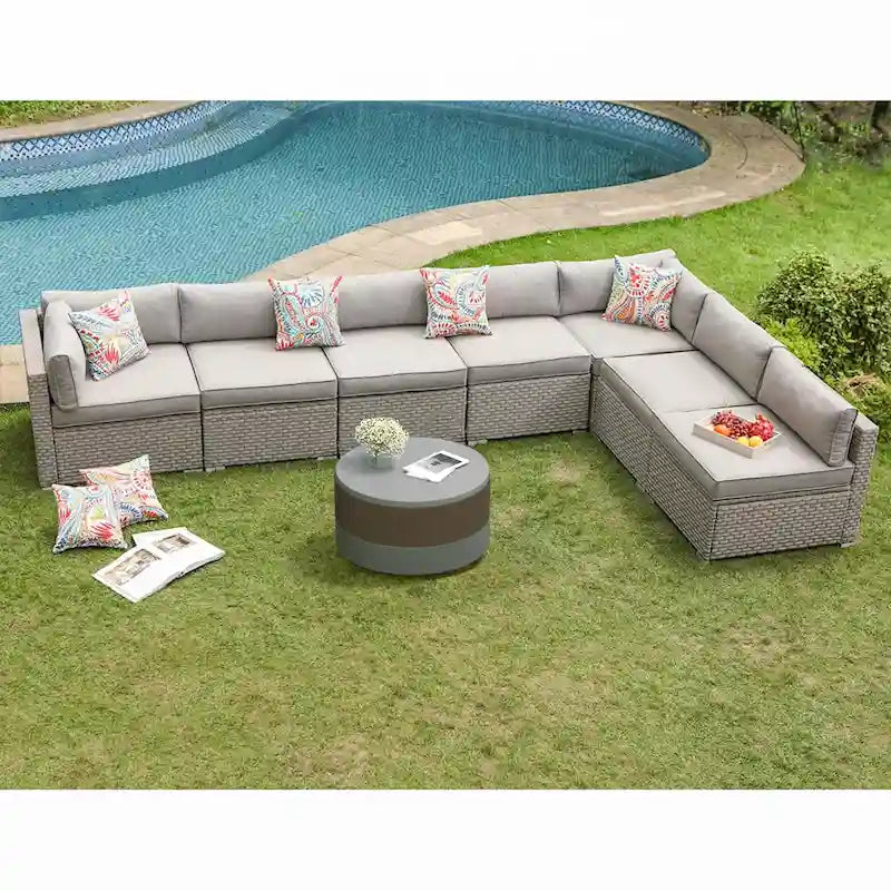 Ensemble de mobilier d'extérieur d'angle COSIEST 8 pièces en rotin synthétique avec coussins