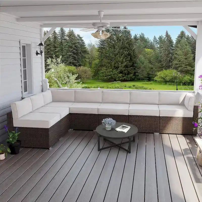 Ensemble de mobilier d'extérieur d'angle COSIEST 8 pièces en rotin synthétique avec coussins