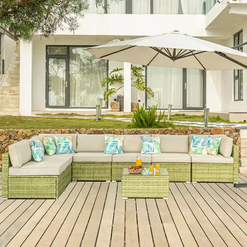 Ensemble de jardin sectionnel COSIEST 8 pièces en rotin synthétique avec coussins