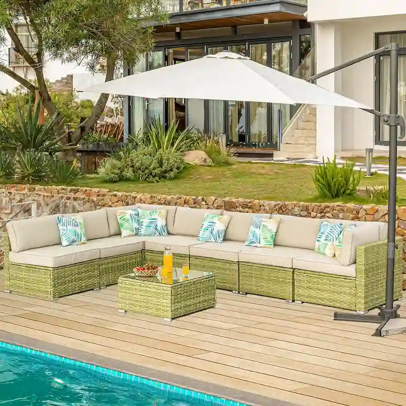 Ensemble de jardin sectionnel COSIEST 8 pièces en rotin synthétique avec coussins