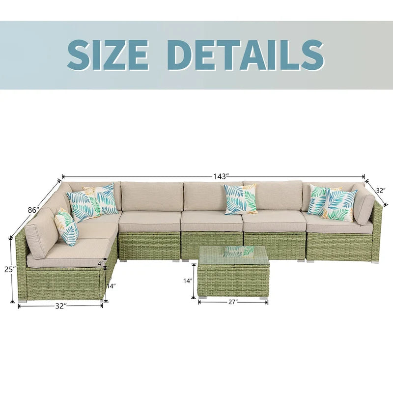Ensemble de jardin sectionnel COSIEST 8 pièces en rotin synthétique avec coussins