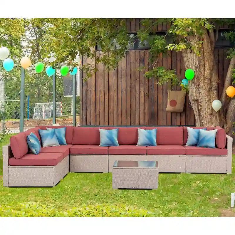 Ensemble de jardin sectionnel COSIEST 8 pièces en rotin synthétique avec coussins