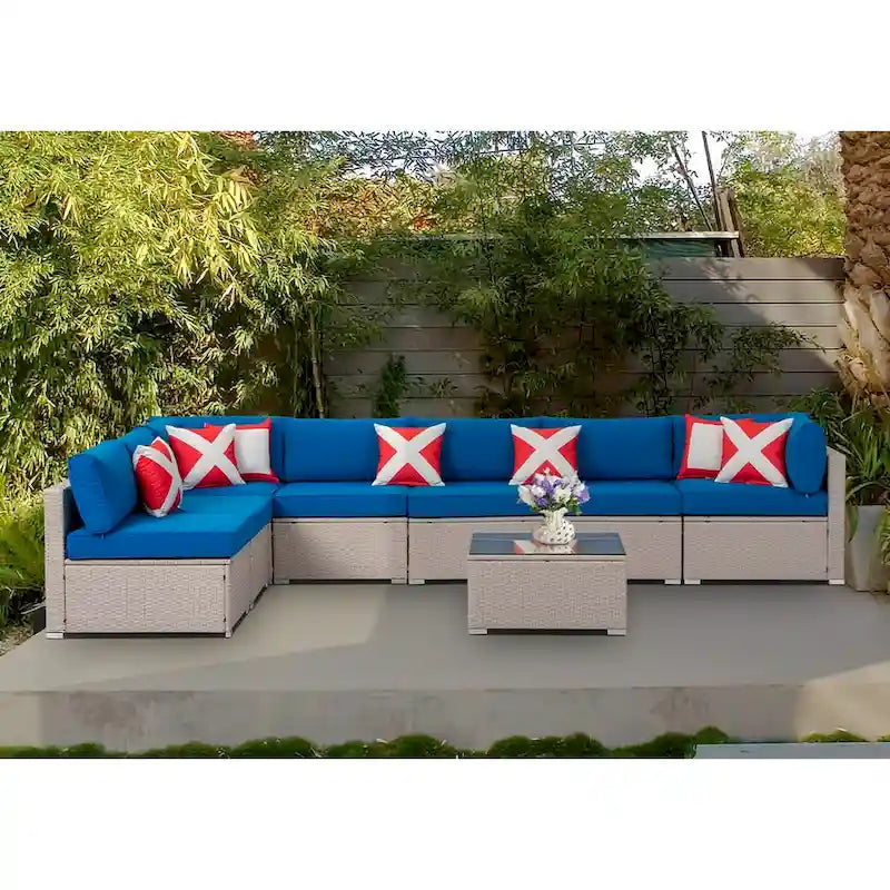 Ensemble de jardin sectionnel COSIEST 8 pièces en rotin synthétique avec coussins