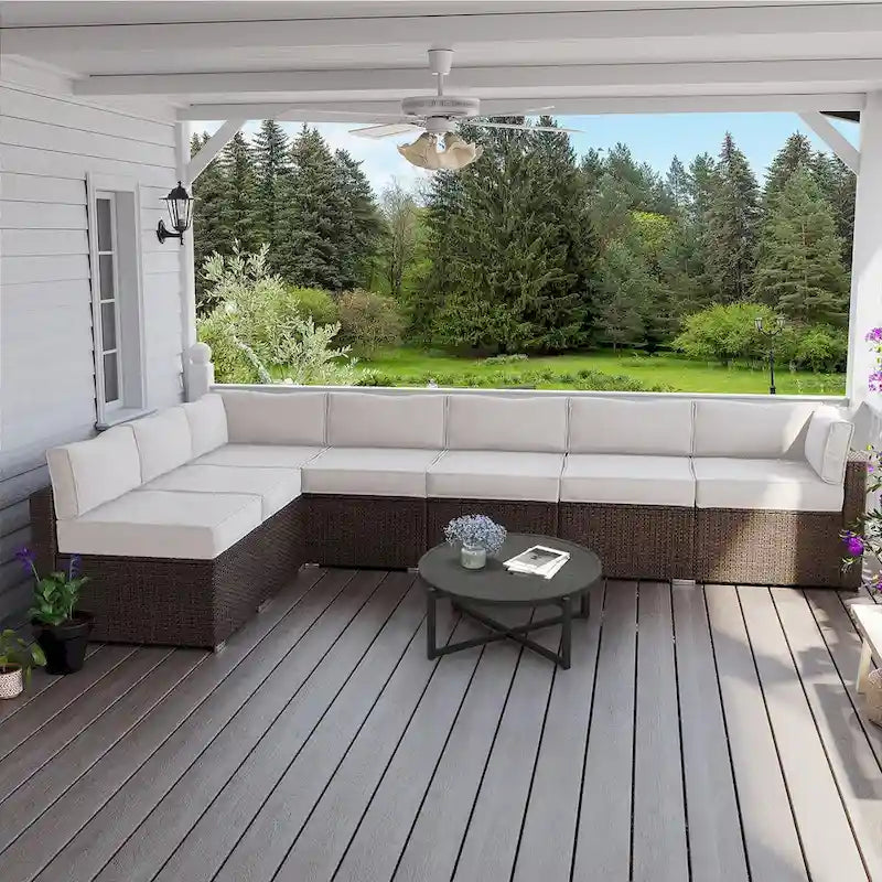 Ensemble de jardin sectionnel COSIEST 8 pièces en rotin synthétique avec coussins