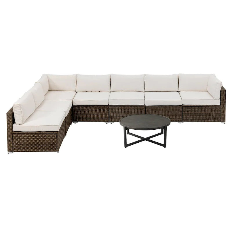 Ensemble de jardin sectionnel COSIEST 8 pièces en rotin synthétique avec coussins