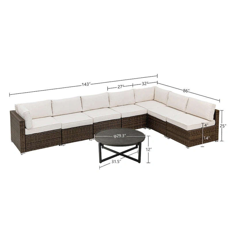 Ensemble de jardin sectionnel COSIEST 8 pièces en rotin synthétique avec coussins