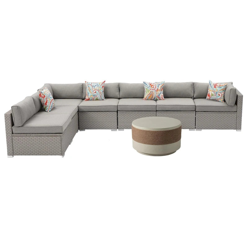 Ensemble de jardin sectionnel COSIEST 8 pièces en rotin synthétique avec coussins