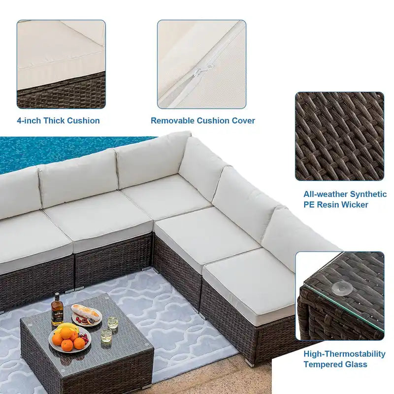 Ensemble de jardin sectionnel COSIEST 8 pièces en rotin synthétique avec coussins