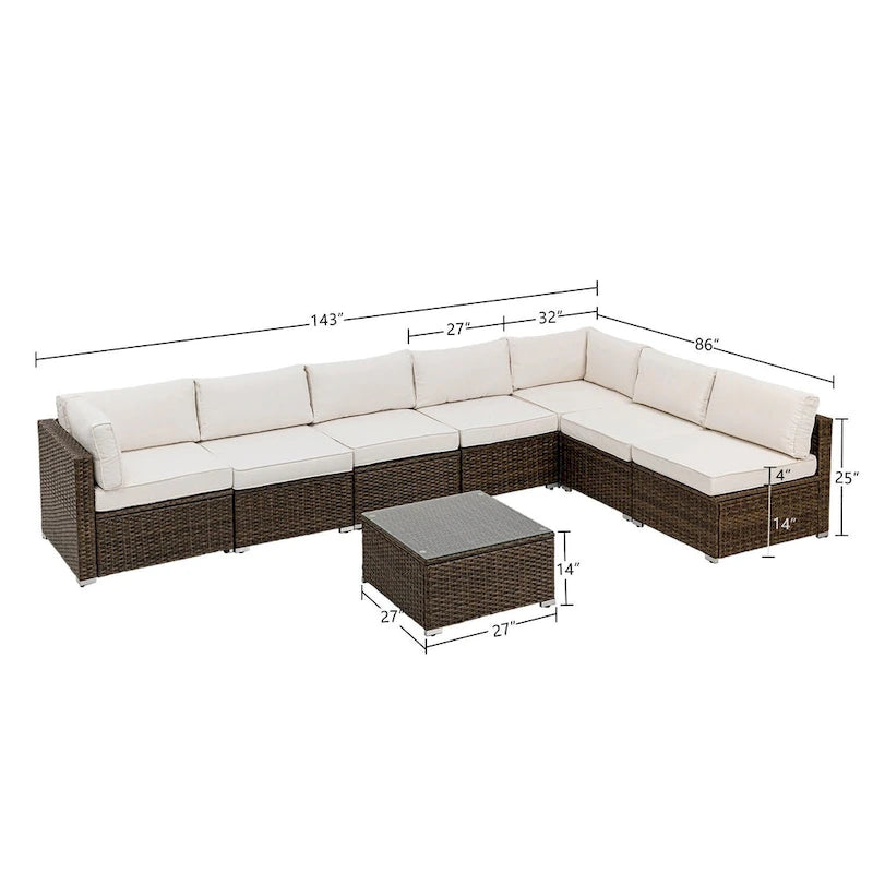 Ensemble de jardin sectionnel COSIEST 8 pièces en rotin synthétique avec coussins