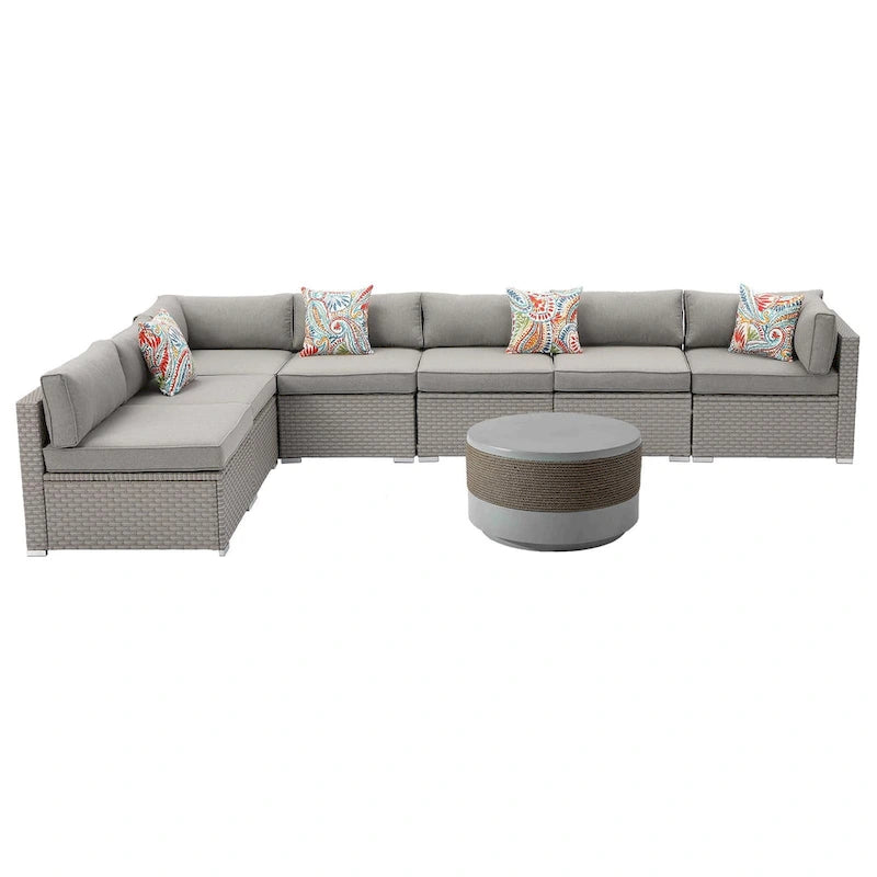 Ensemble de jardin sectionnel COSIEST 8 pièces en rotin synthétique avec coussins