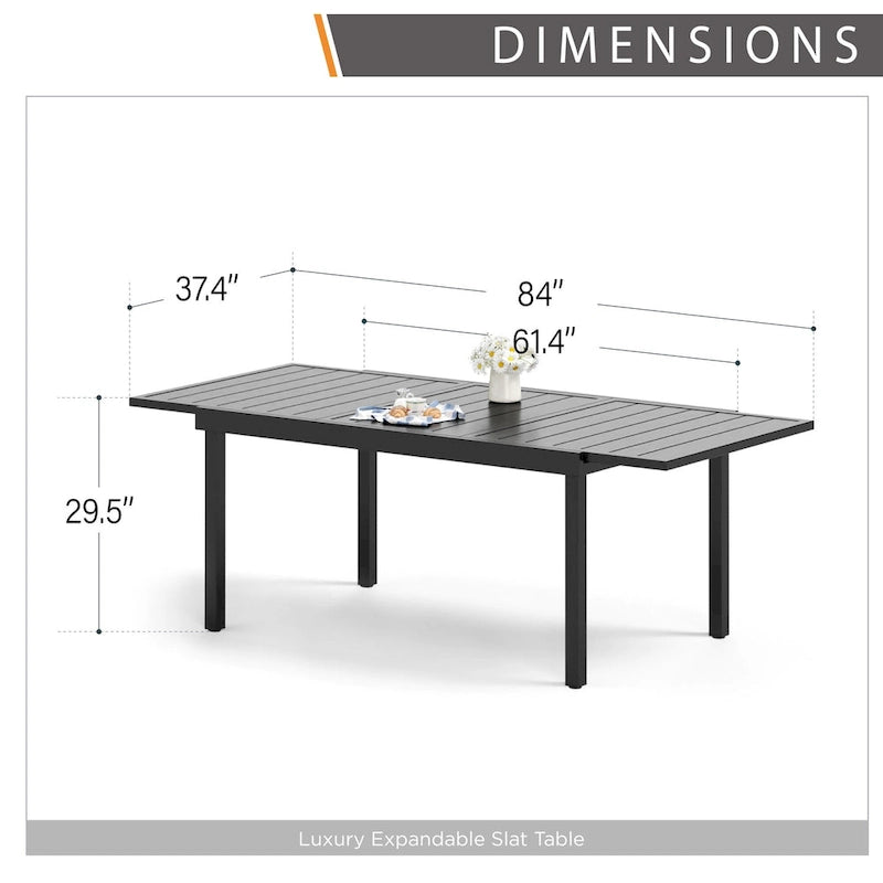 Ensemble de salle à manger d'extérieur 7/9, table à manger extérieure rectangulaire extensible avec chaises en rotin