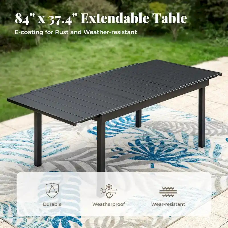 Ensemble de salle à manger d'extérieur 7/9, table à manger extérieure rectangulaire extensible avec chaises en rotin