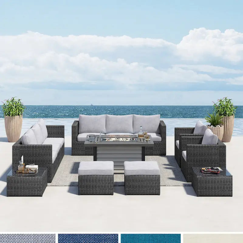 Corvus Trey 13-piece Woven Wicker Sectional Patio Furniture Set with Fire Table