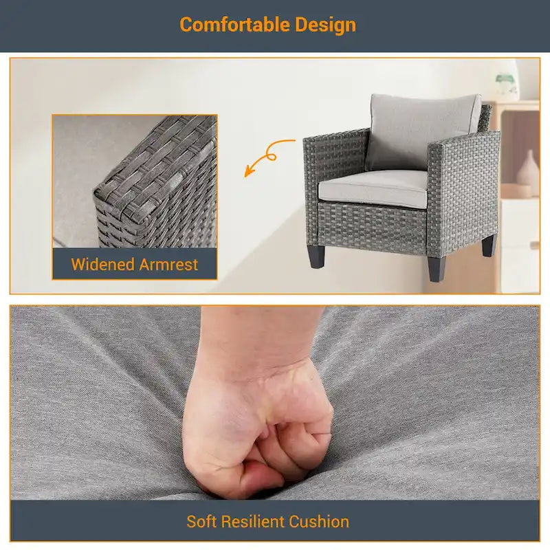 LIVOOSUN Ensemble de canapés de patio 9 pièces en rotin PE gris avec poufs et table