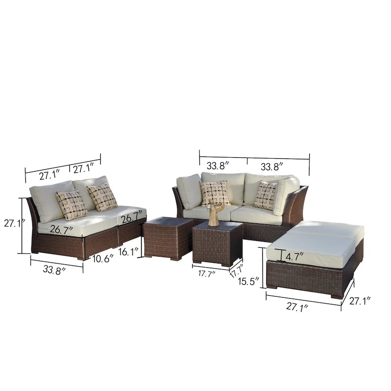 Corvus Oreanne Ensemble de mobilier de jardin sectionnel 8 pièces en osier brun