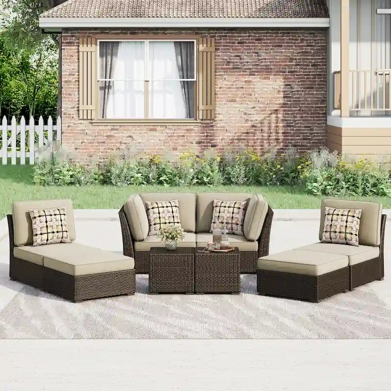 Ensemble de meubles de patio sectionnels en osier marron Corvus Oreanne, 8 pièces