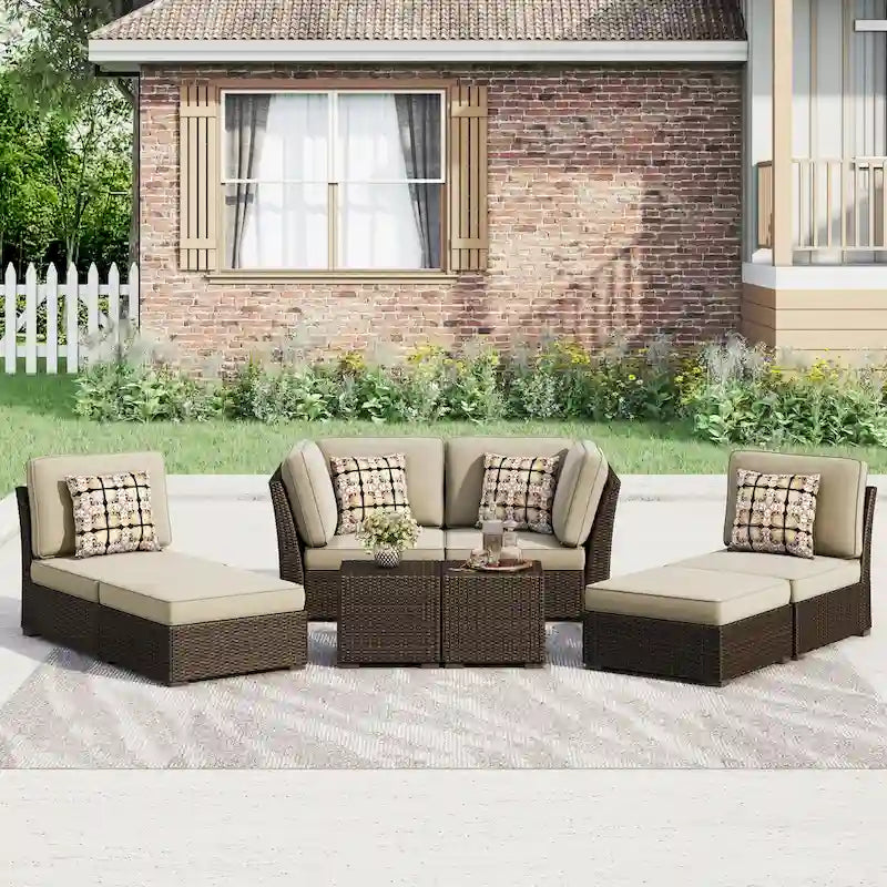Corvus Oreanne Ensemble de mobilier de jardin sectionnel 8 pièces en osier brun