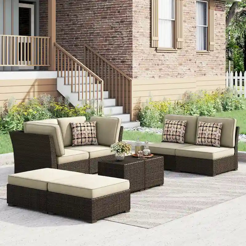 Corvus Oreanne Ensemble de mobilier de jardin sectionnel 8 pièces en osier brun