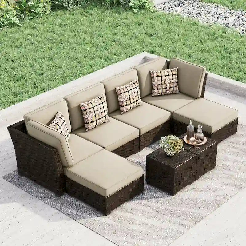 Corvus Oreanne Ensemble de mobilier de jardin sectionnel 8 pièces en osier brun