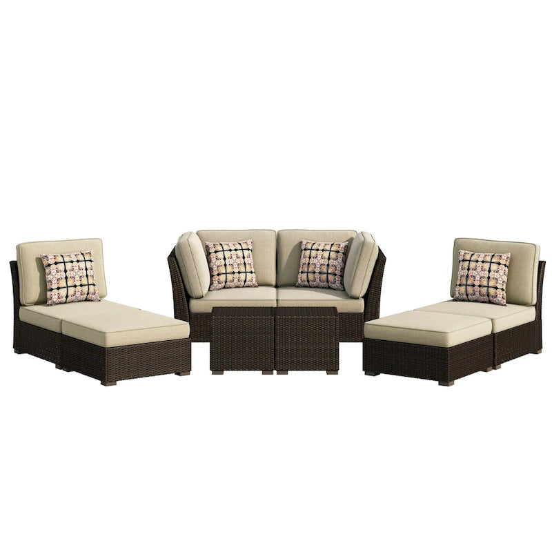 Corvus Oreanne Ensemble de mobilier de jardin sectionnel 8 pièces en osier brun