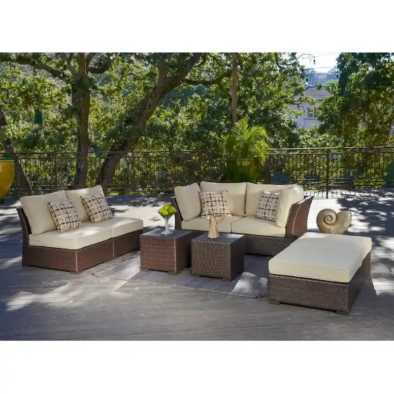 Corvus Oreanne Ensemble de mobilier de jardin sectionnel 8 pièces en osier brun