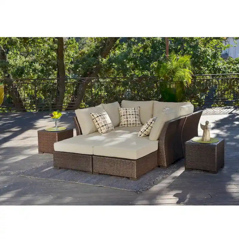 Corvus Oreanne Ensemble de mobilier de jardin sectionnel 8 pièces en osier brun