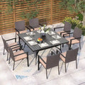MAISON ARTS Ensemble de salle à manger de patio 9 pièces, table carrée en métal de 60 pouces et chaises de salle à manger en rotin