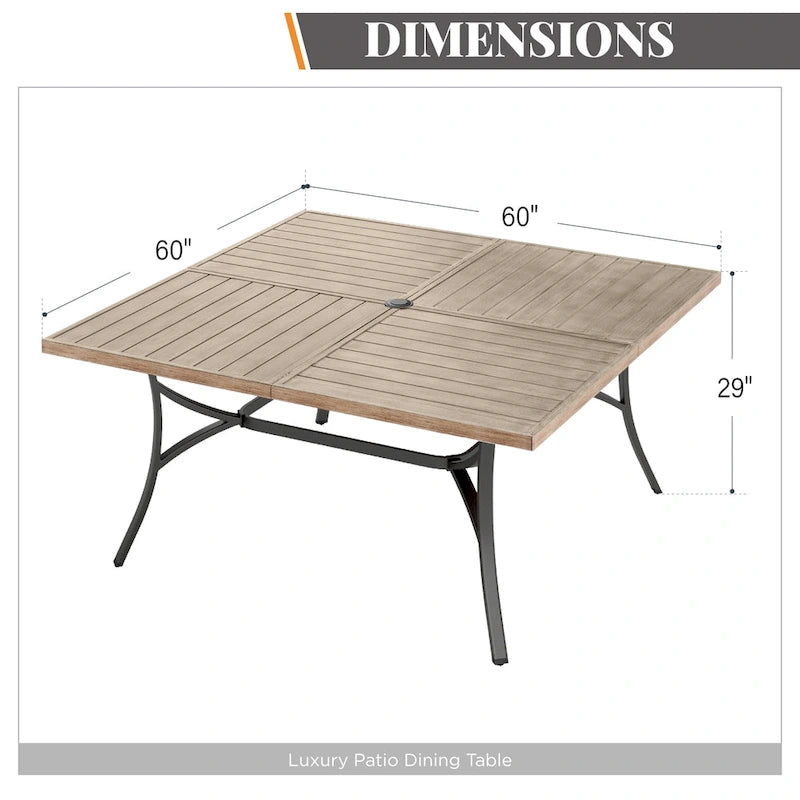 MAISON ARTS Ensemble de salle à manger de patio 9 pièces, table carrée en métal de 60 pouces et chaises de salle à manger en rotin