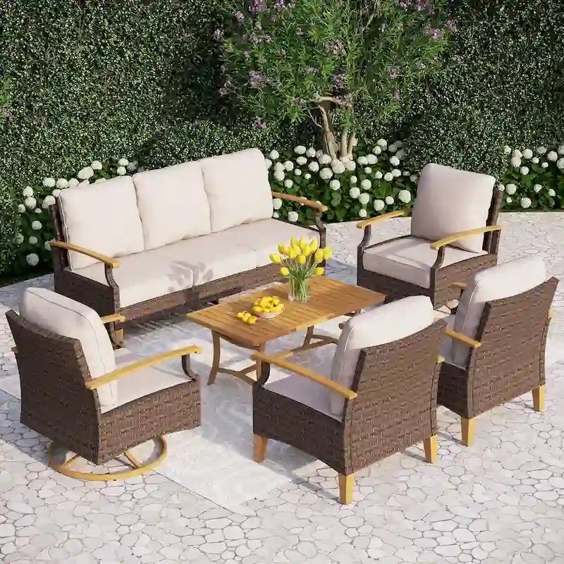 Ensemble de mobilier de jardin 6/9 pièces en rotin et osier avec fauteuil pivotant et rocking-chair