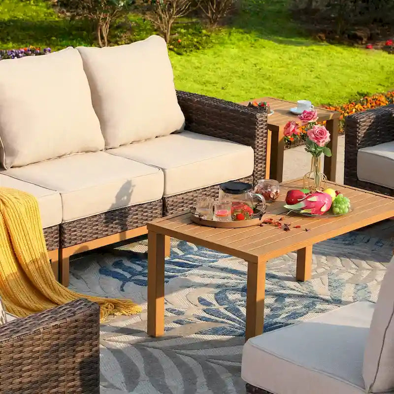 Ensemble de mobilier de jardin 6/9 pièces en rotin et osier avec fauteuil pivotant et rocking-chair
