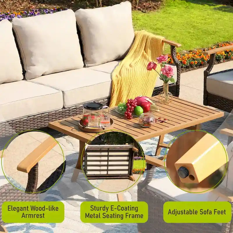 Ensemble de mobilier de jardin 6/9 pièces en rotin et osier avec fauteuil pivotant et rocking-chair