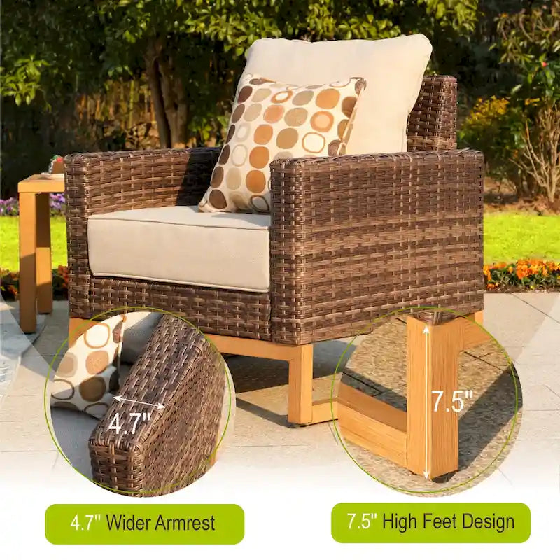 Ensemble de mobilier de jardin 6/9 pièces en rotin et osier avec fauteuil pivotant et rocking-chair