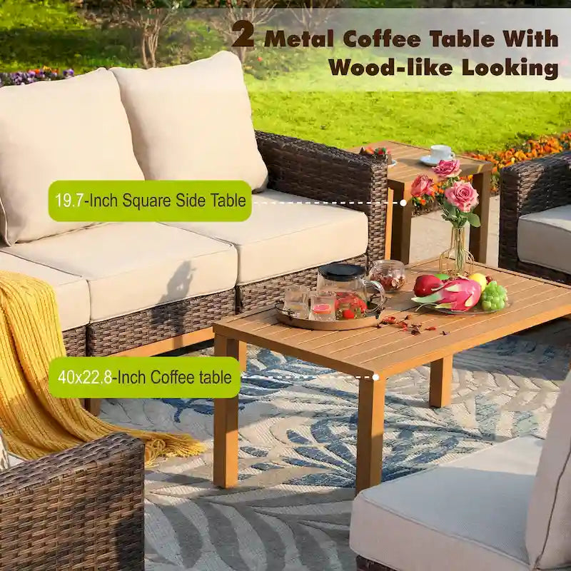 Ensemble de mobilier de jardin 6/9 pièces en rotin et osier avec fauteuil pivotant et rocking-chair