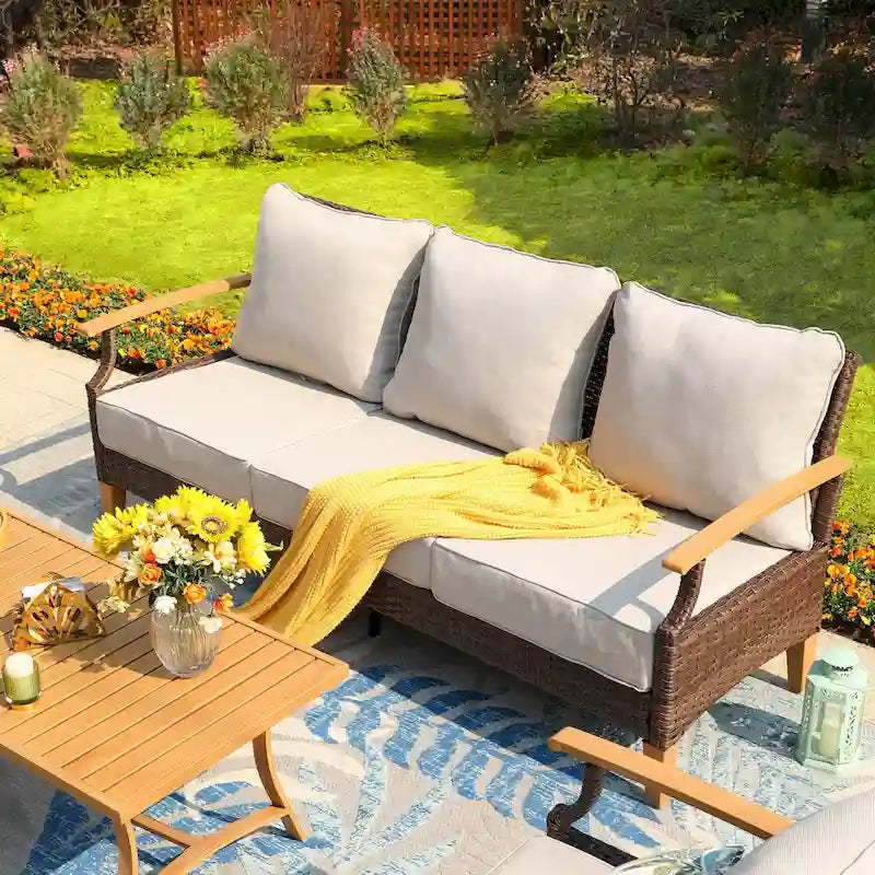 Ensemble de mobilier de jardin 6/9 pièces en rotin et osier avec fauteuil pivotant et rocking-chair