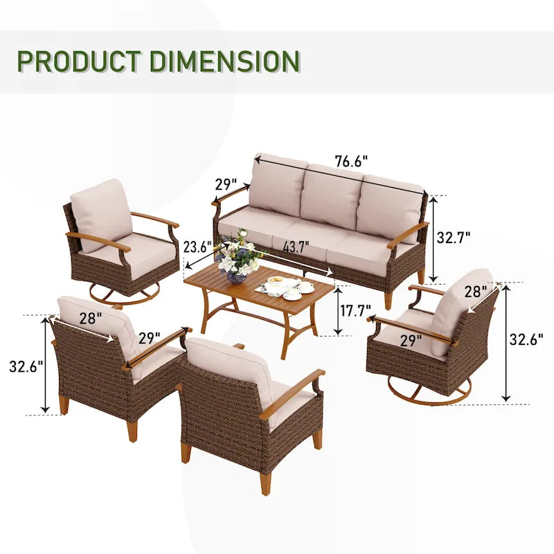 Ensemble de mobilier de jardin 6/9 pièces en rotin et osier avec fauteuil pivotant et rocking-chair