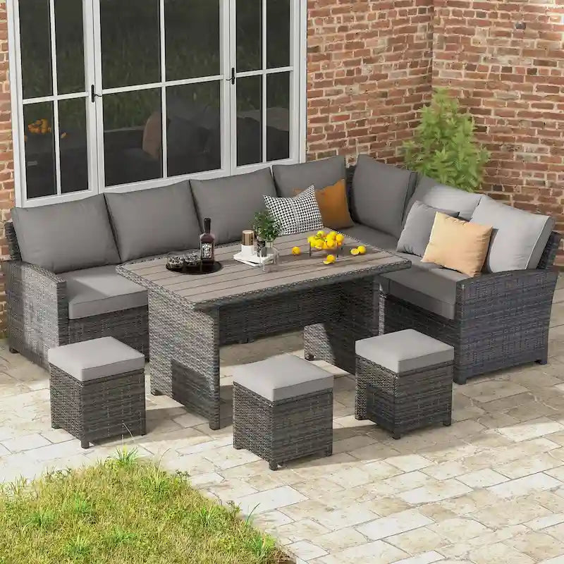AECOJOY Ensemble de Meubles de Jardin en Rotin et Osier 7 Pièces Canapé Modulable