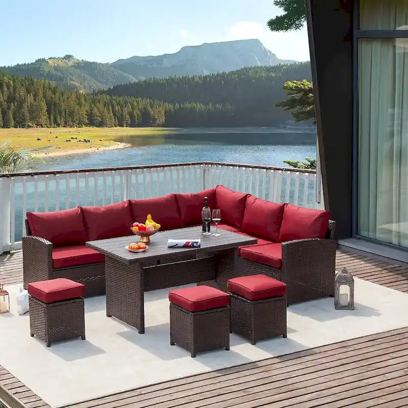 AECOJOY Ensemble de Meubles de Jardin en Rotin et Osier 7 Pièces Canapé Modulable