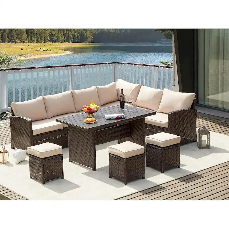 AECOJOY Ensemble de Meubles de Jardin en Rotin et Osier 7 Pièces Canapé Modulable