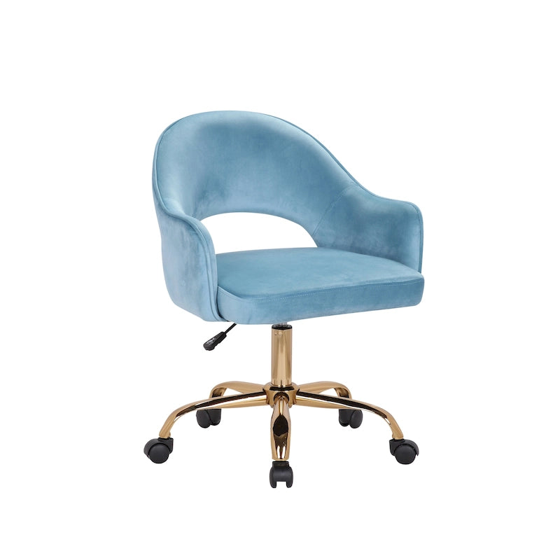 Chaise de Bureau Pivotante en Velours, Pieds Chromés Dorés