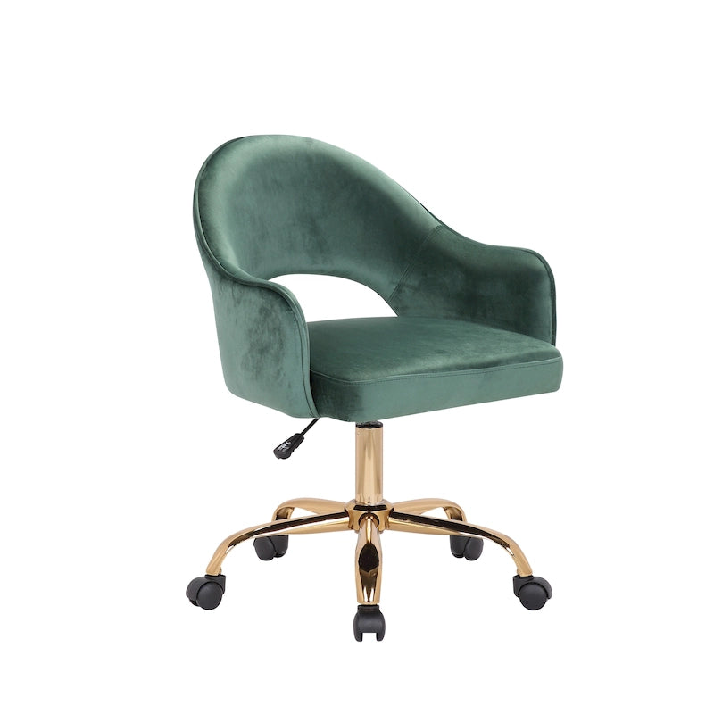 Chaise de Bureau Pivotante en Velours, Pieds Chromés Dorés
