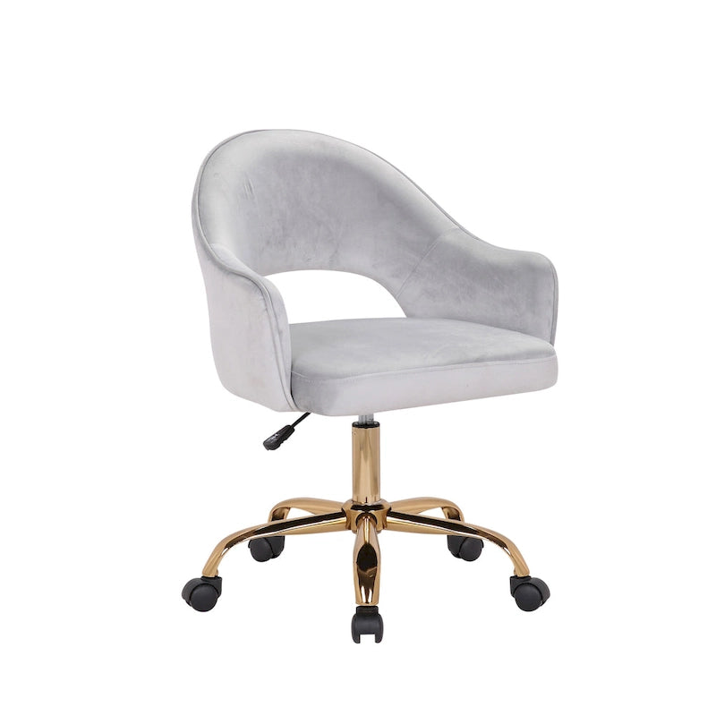 Chaise de Bureau Pivotante en Velours, Pieds Chromés Dorés