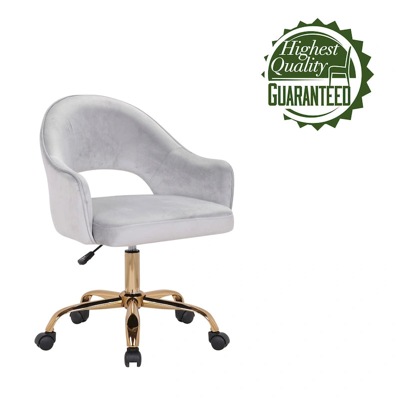 Chaise de Bureau Pivotante en Velours, Pieds Chromés Dorés