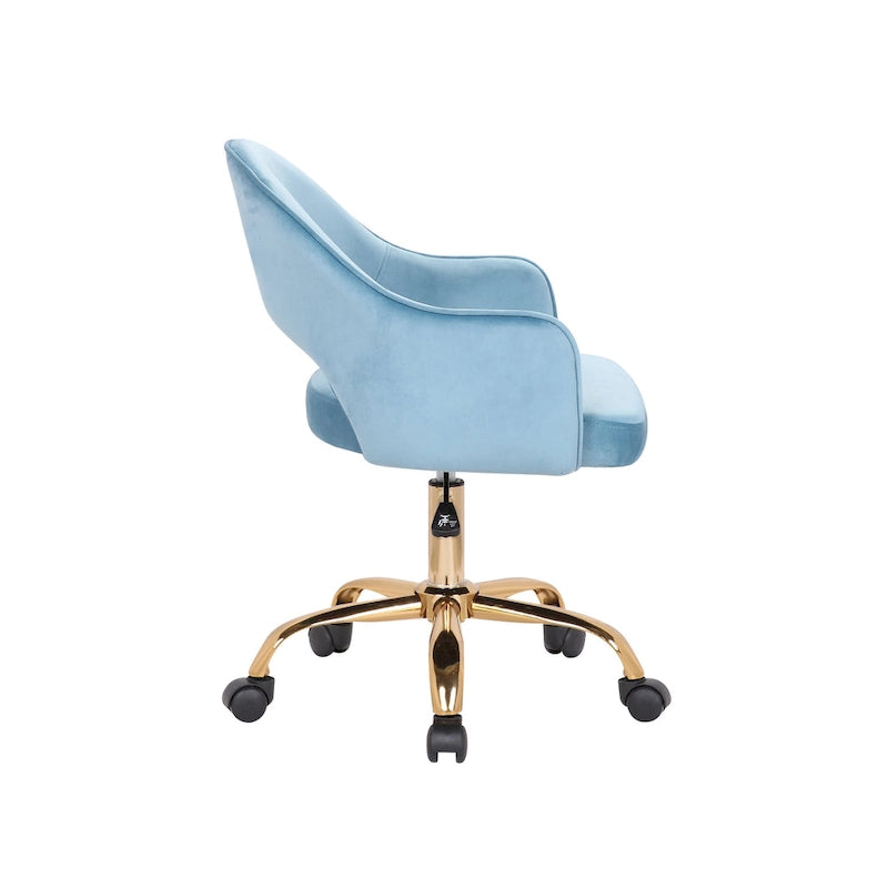 Chaise de Bureau Pivotante en Velours, Pieds Chromés Dorés