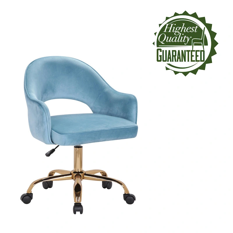 Chaise de Bureau Pivotante en Velours, Pieds Chromés Dorés